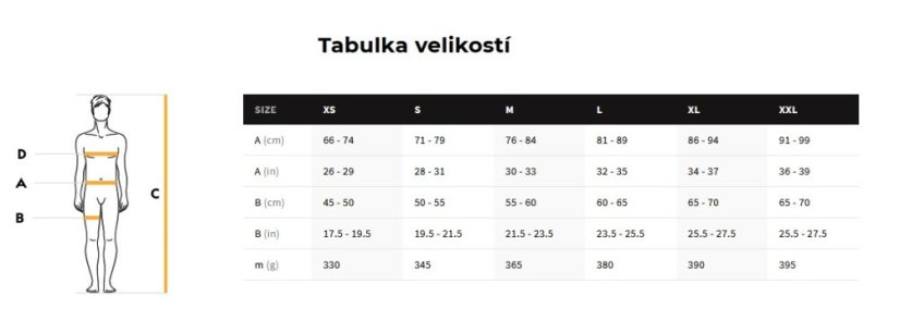 SR PACKET FERRATA RAY tabulka velikostí